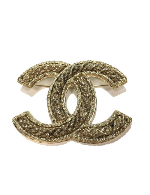 Broche CHANEL CC en métal doré