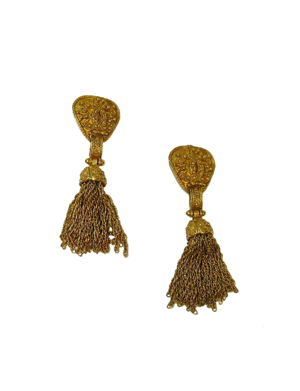 Boucles d'oreilles clips CHANEL  vintage métal doré 