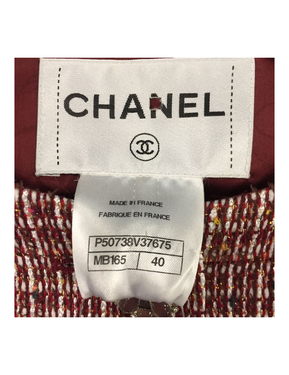 Veste T40 CHANEL bordeaux et fils d'or