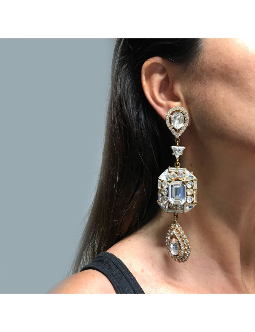 Boucles d'oreilles clips YVES SAINT LAURENT vintage en strass