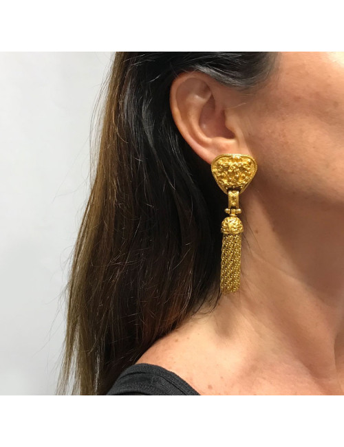 Boucles d'oreilles clips CHANEL  vintage métal doré 