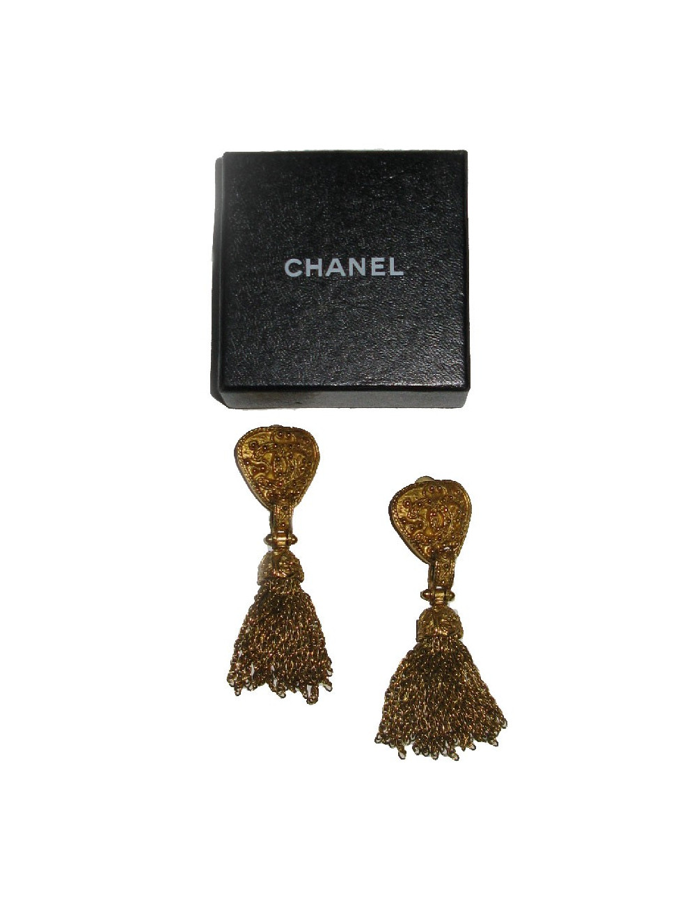 Boucles d'oreilles clips CHANEL  vintage métal doré 