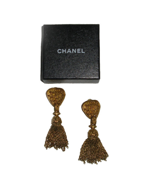 Boucles d'oreilles clips CHANEL  vintage métal doré 