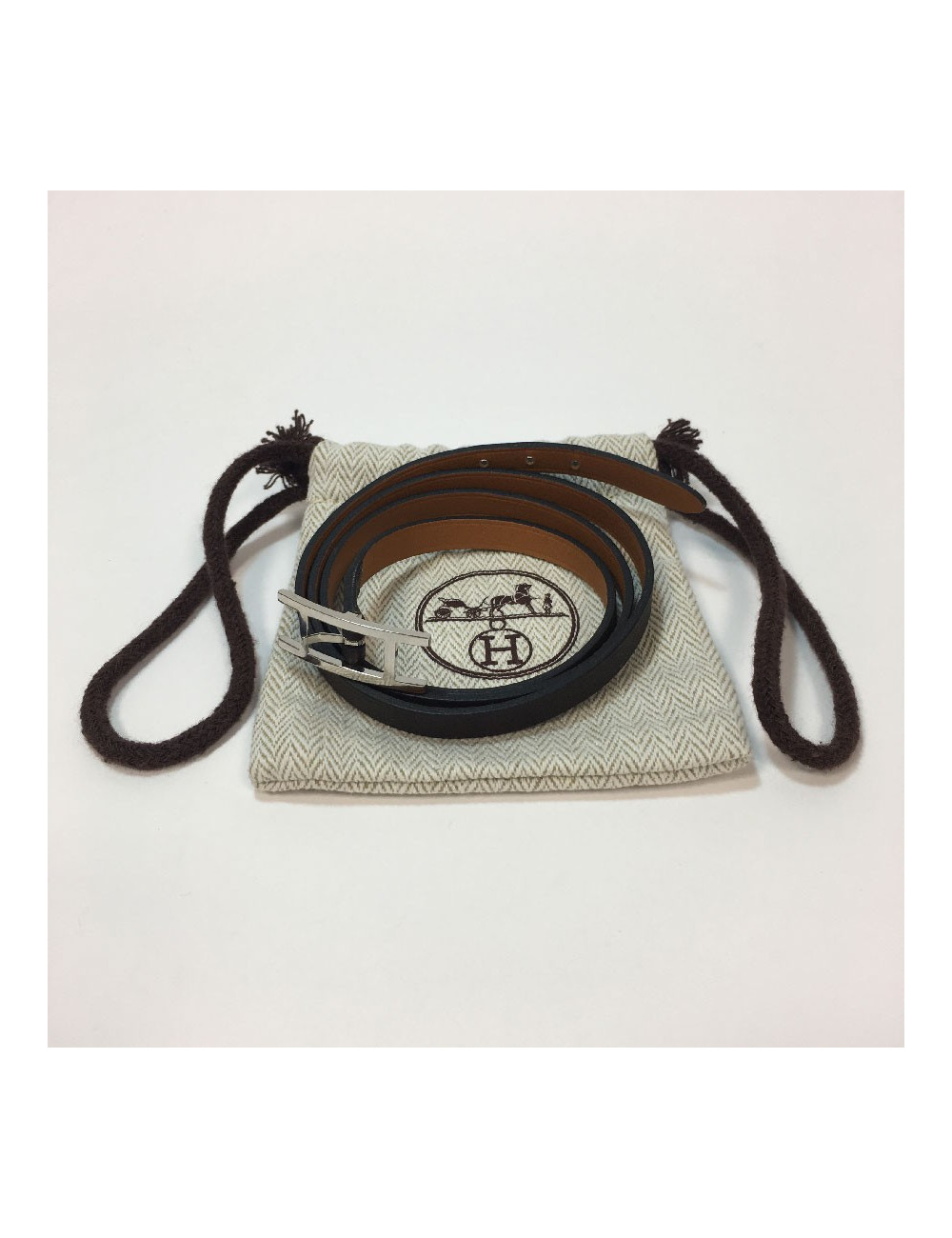 Bracelet H multi tours en cuir marron