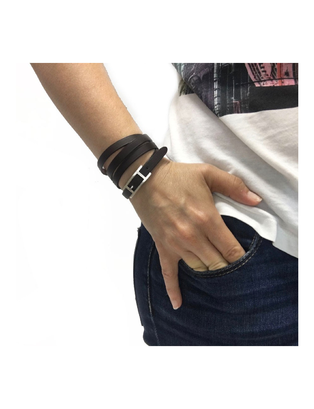 HERMES 'Hapi'3 Bracelet in brown leather