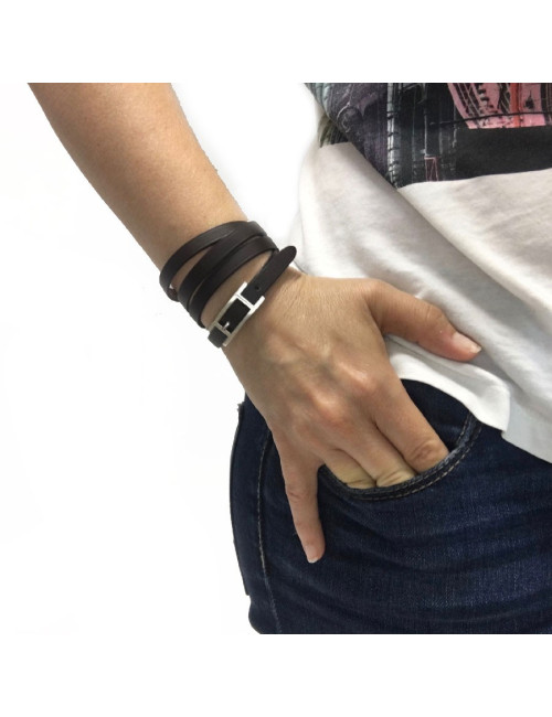 Bracelet HERMES 'Hapi' multi tours en cuir marron