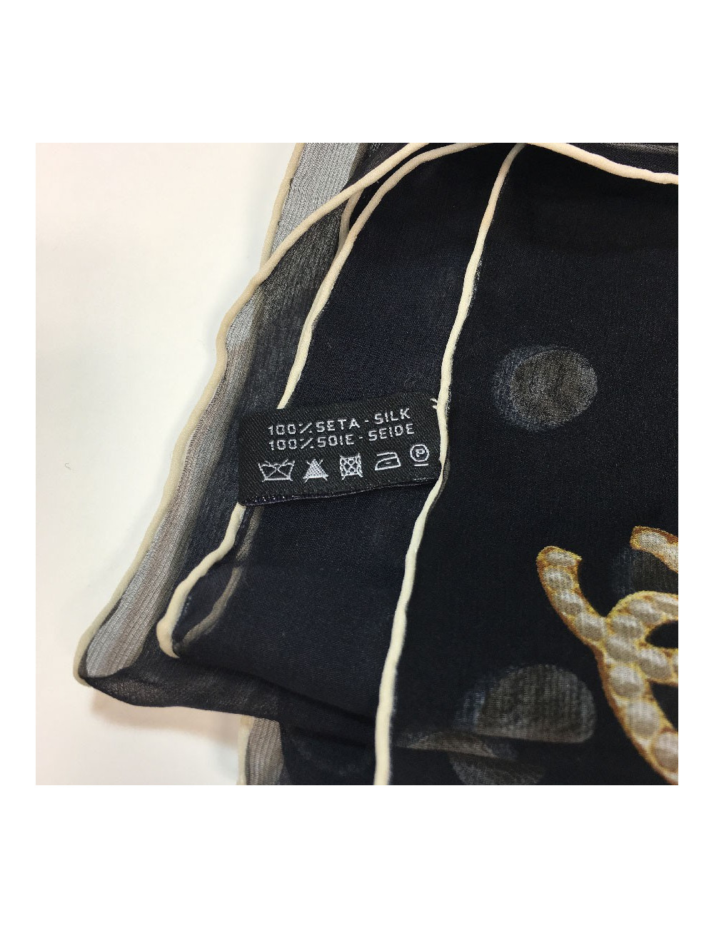 CHANEL long scarf in black chiffon