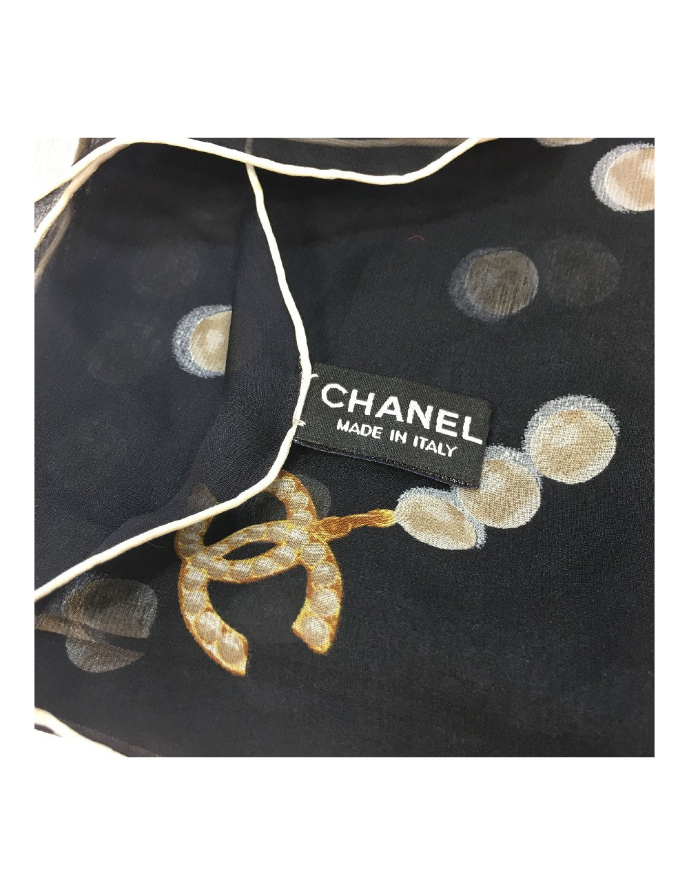 CHANEL long scarf in black chiffon