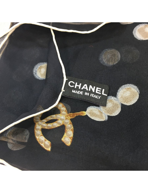 CHANEL long scarf in black chiffon