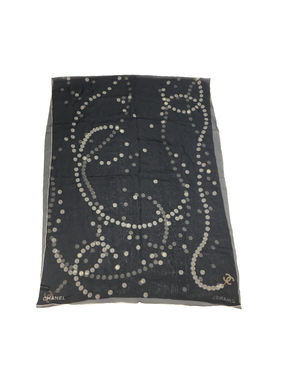 CHANEL long scarf in black chiffon