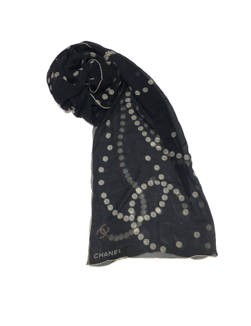 CHANEL long scarf in black chiffon