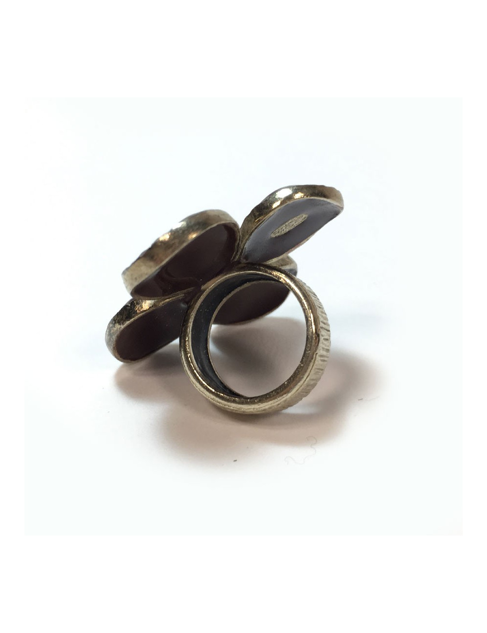 CHANEL flower ring in gilt metal and brown resin Size 53FR