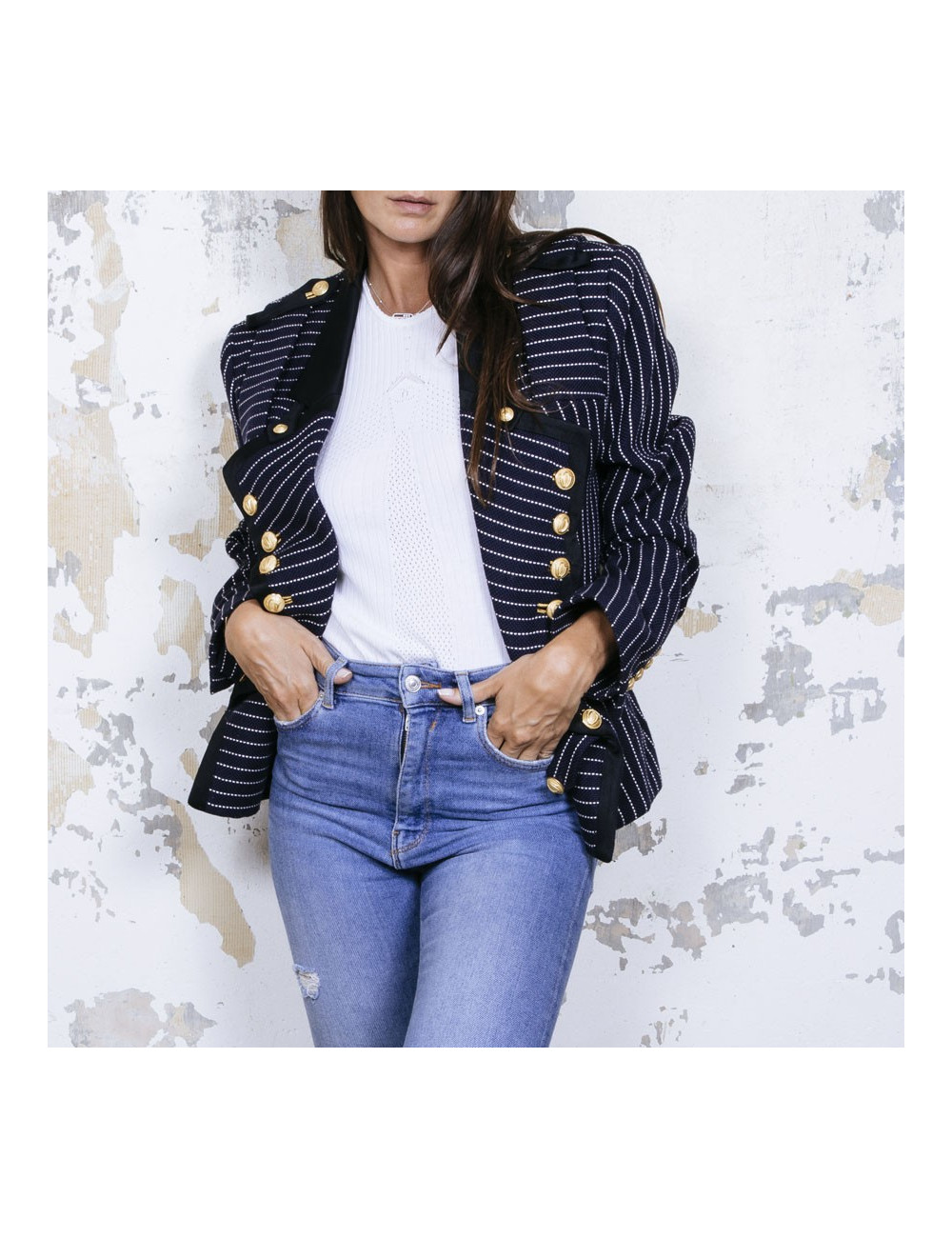 Veste T 42 BALENCIAGA bleu marine avec rayures blanches