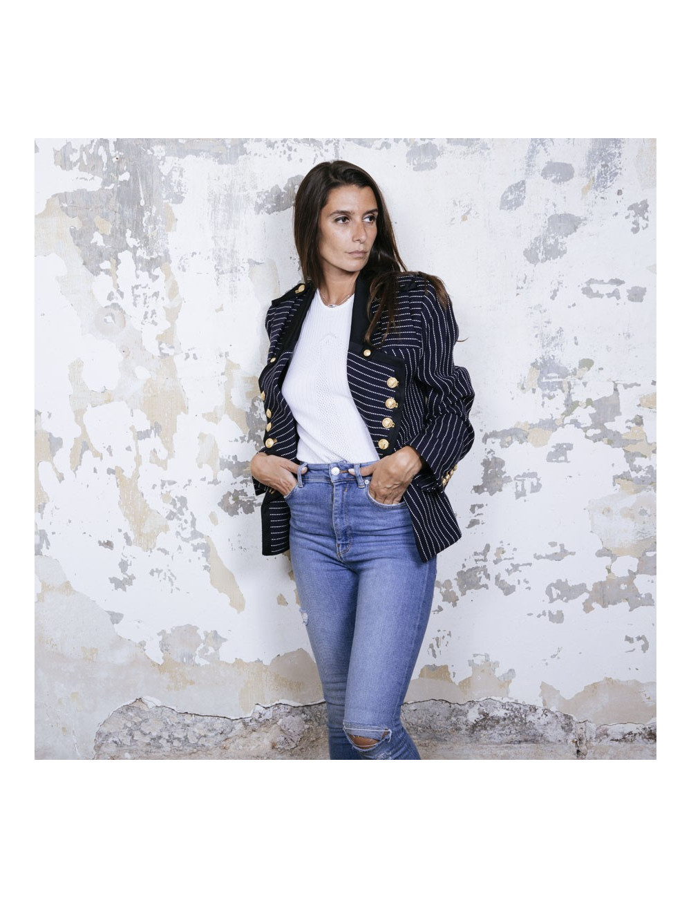 Veste T 42 BALENCIAGA bleu marine avec rayures blanches