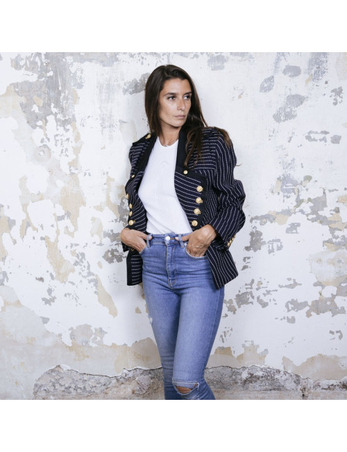 Veste T 42 BALENCIAGA bleu marine avec rayures blanches