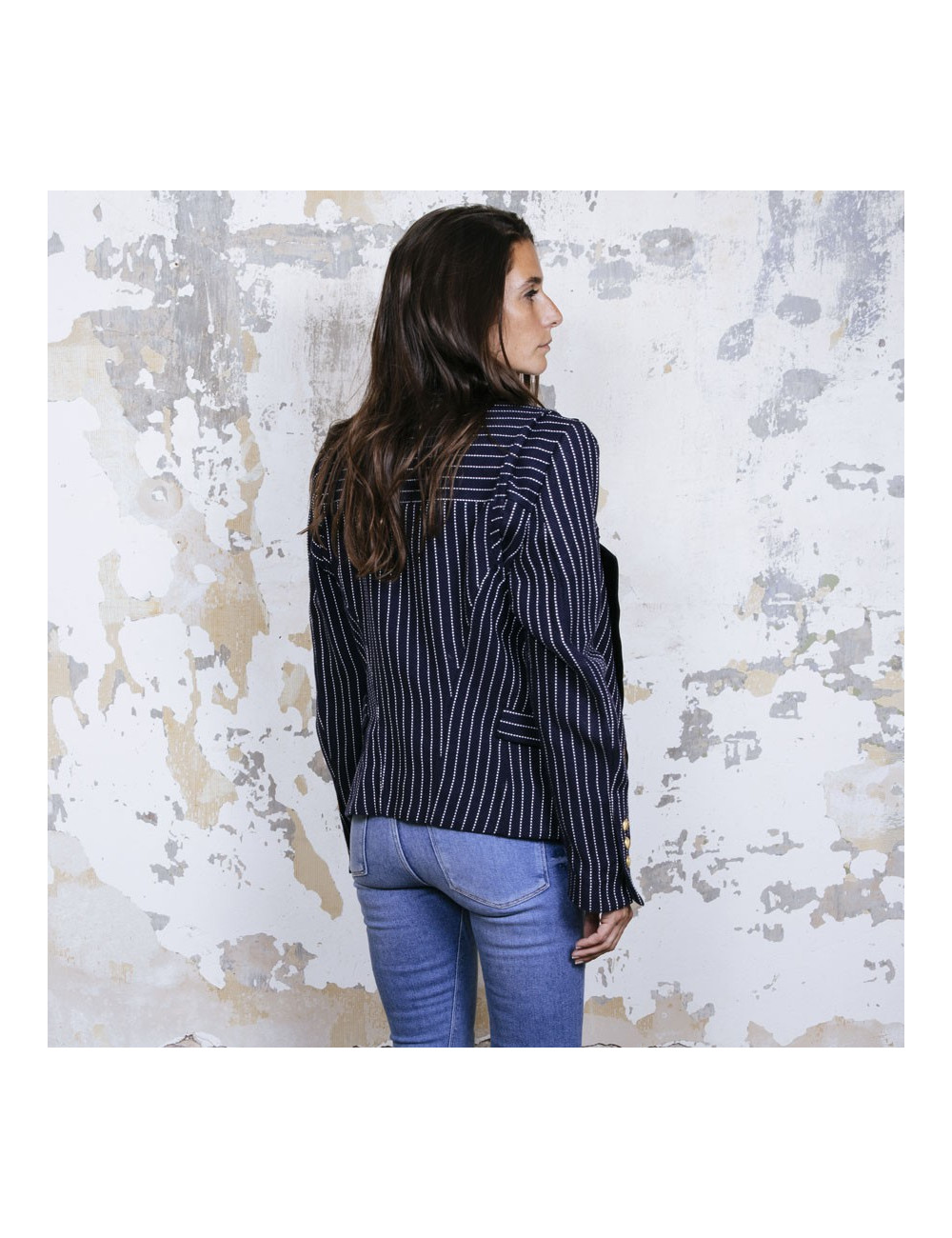 Veste T 42 BALENCIAGA bleu marine avec rayures blanches