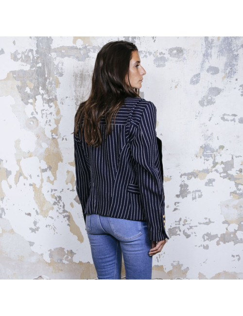 BALENCIAGA  jacket in navy blue cotton and white stripes size 42