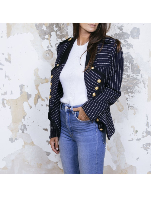 BALENCIAGA  jacket in navy blue cotton and white stripes size 42