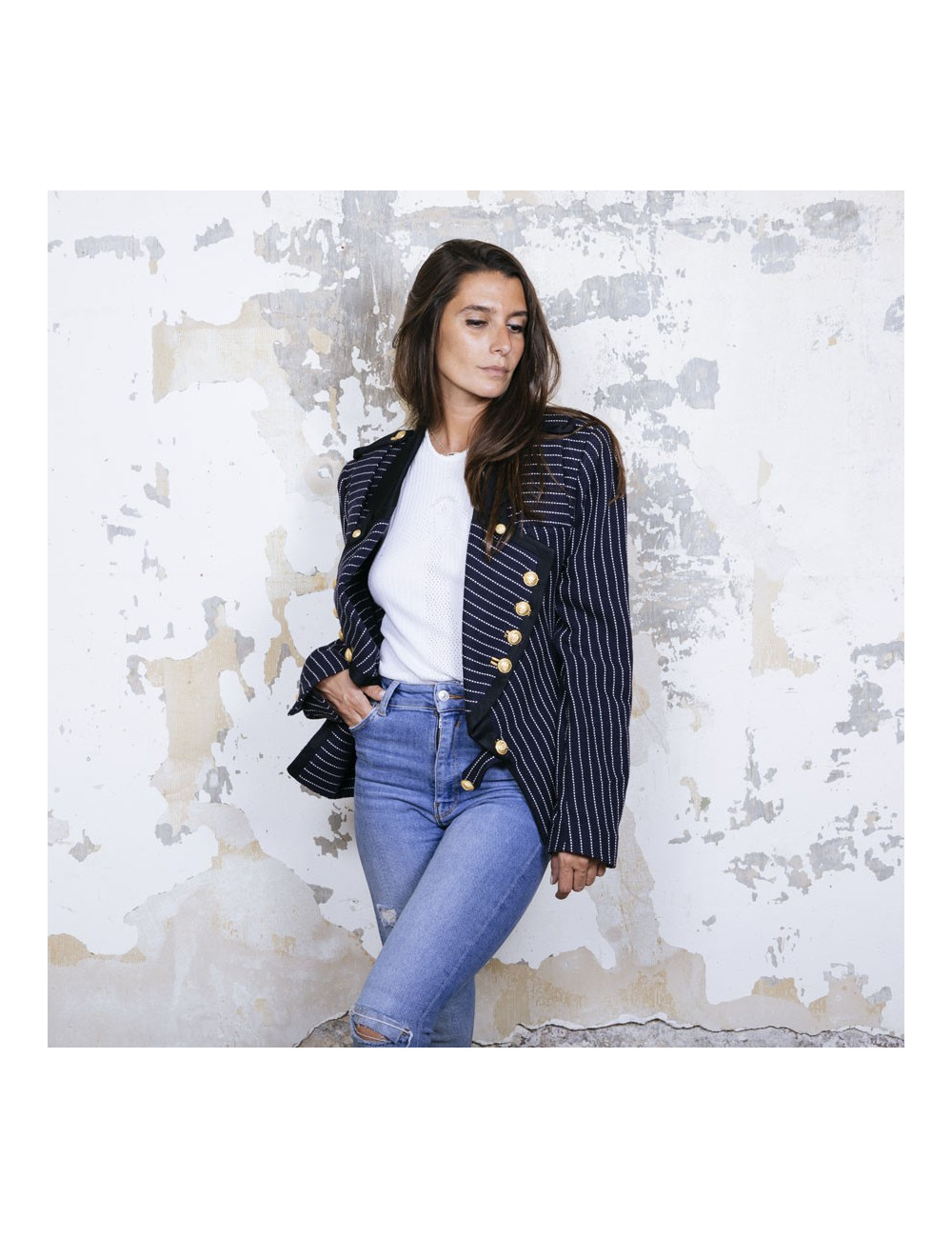 Veste T 42 BALENCIAGA bleu marine avec rayures blanches