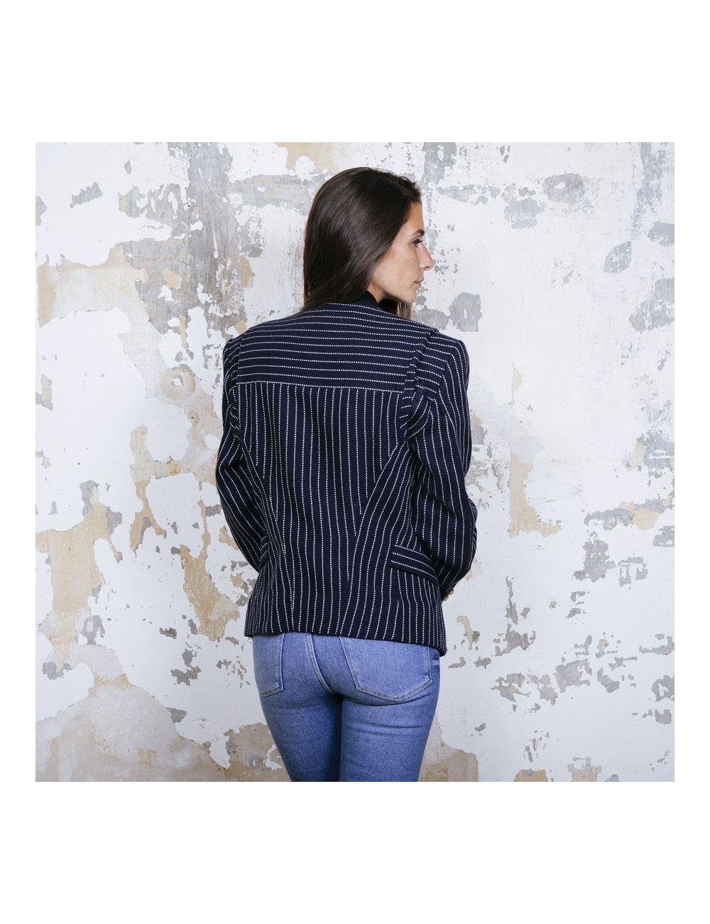 Veste T 42 BALENCIAGA bleu marine avec rayures blanches