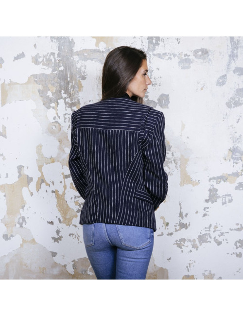 BALENCIAGA  jacket in navy blue cotton and white stripes size 42