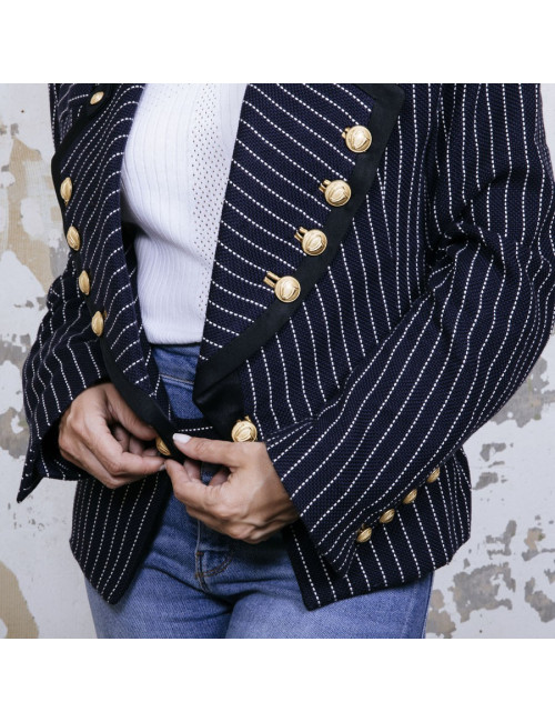 BALENCIAGA  jacket in navy blue cotton and white stripes size 42