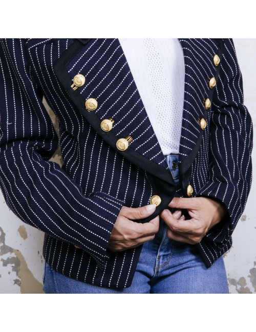 BALENCIAGA  jacket in navy blue cotton and white stripes size 42