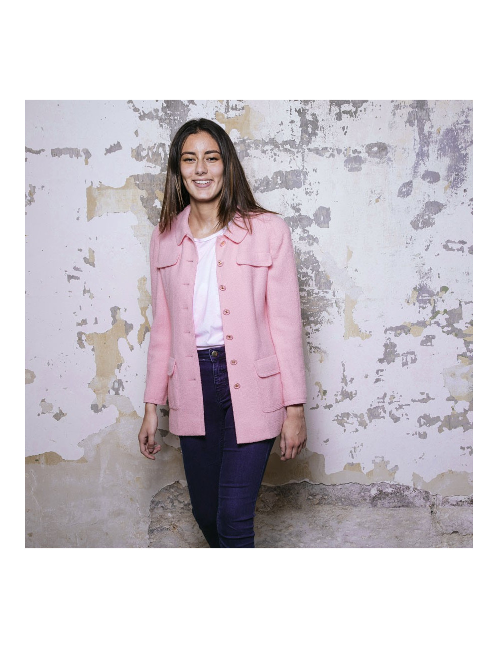 Veste T 38 CHANEL tweed rose