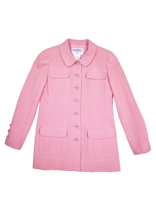 CHANEL vintage jacket in pink wool tweed size 38FR