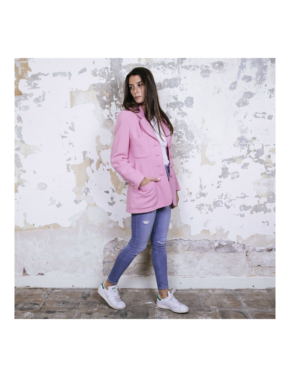 CHANEL jacket in pink tweed wool size 38FR