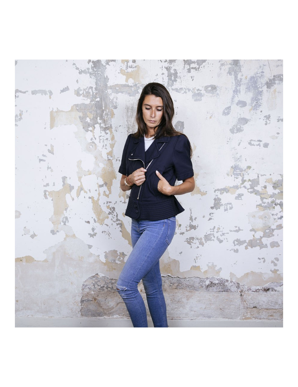 Blouson LOUIS VUITTON T42  manches courtes bleu 