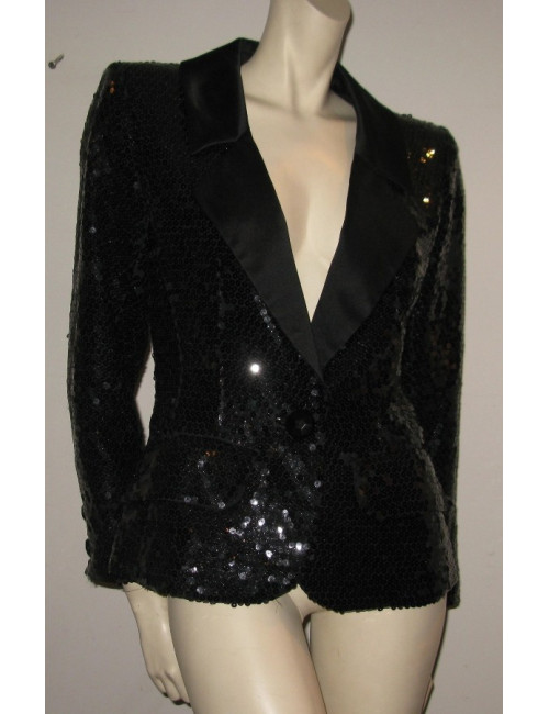 Veste sequins et soie noire YVES SAINT LAURENT