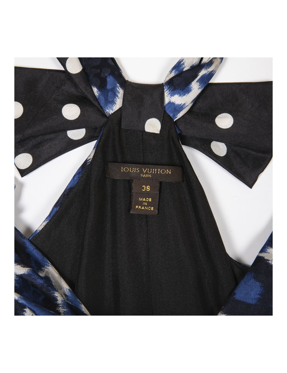 LOUIS VUITTON pleated dress in white and blue printed silk size 38