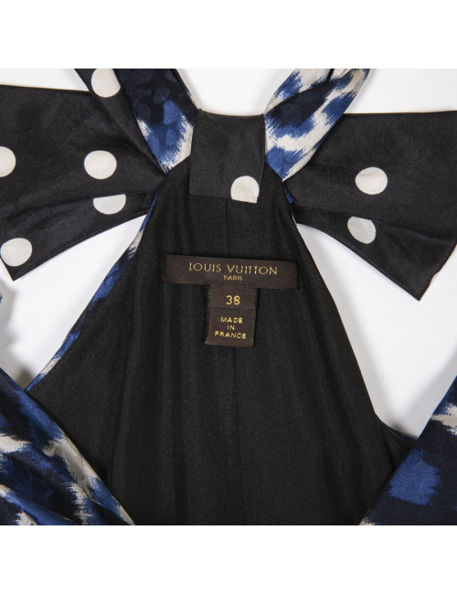 Robe LOUIS VUITTON T38 en soie imprimée bleue et blanche