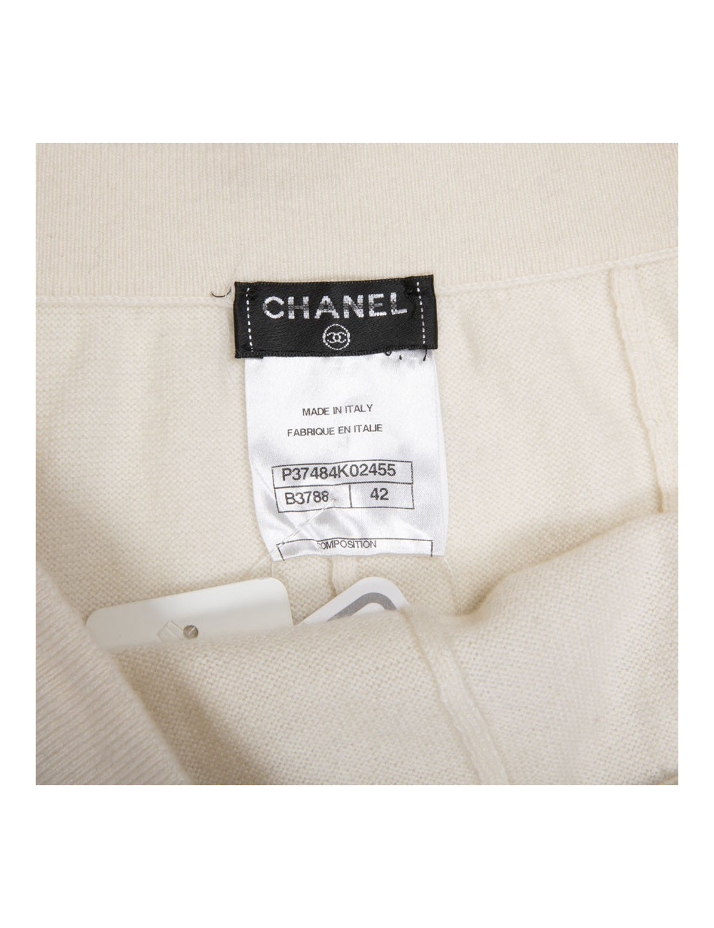 Jupe longue CHANEL T 42 en cachemire ivoire et rayée noire