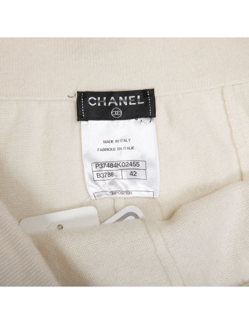 Jupe longue CHANEL T 42 en cachemire ivoire et rayée noire