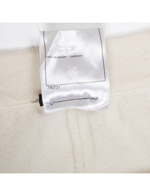 Jupe longue CHANEL T 42 en cachemire ivoire et rayée noire