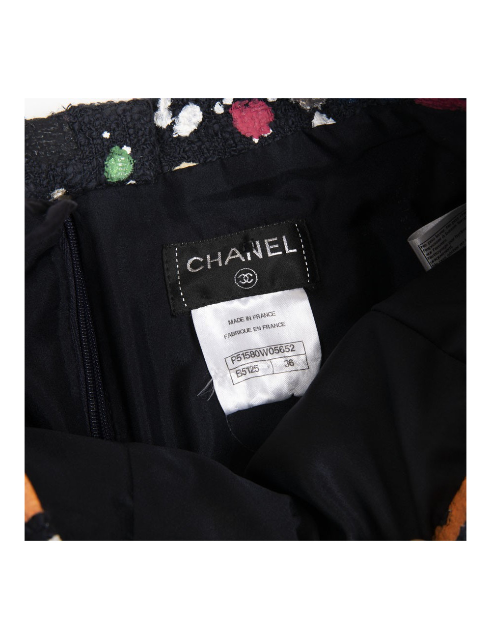 Jupe T36 CHANEL Tweed bleu et peinture multicolore