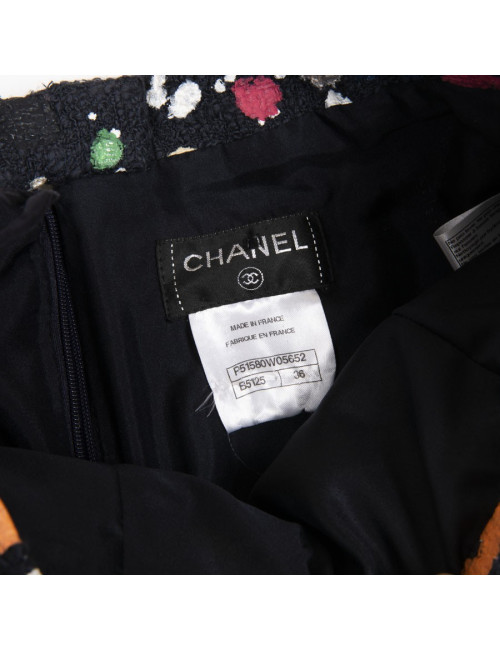 Jupe T36 CHANEL Tweed bleu et peinture multicolore