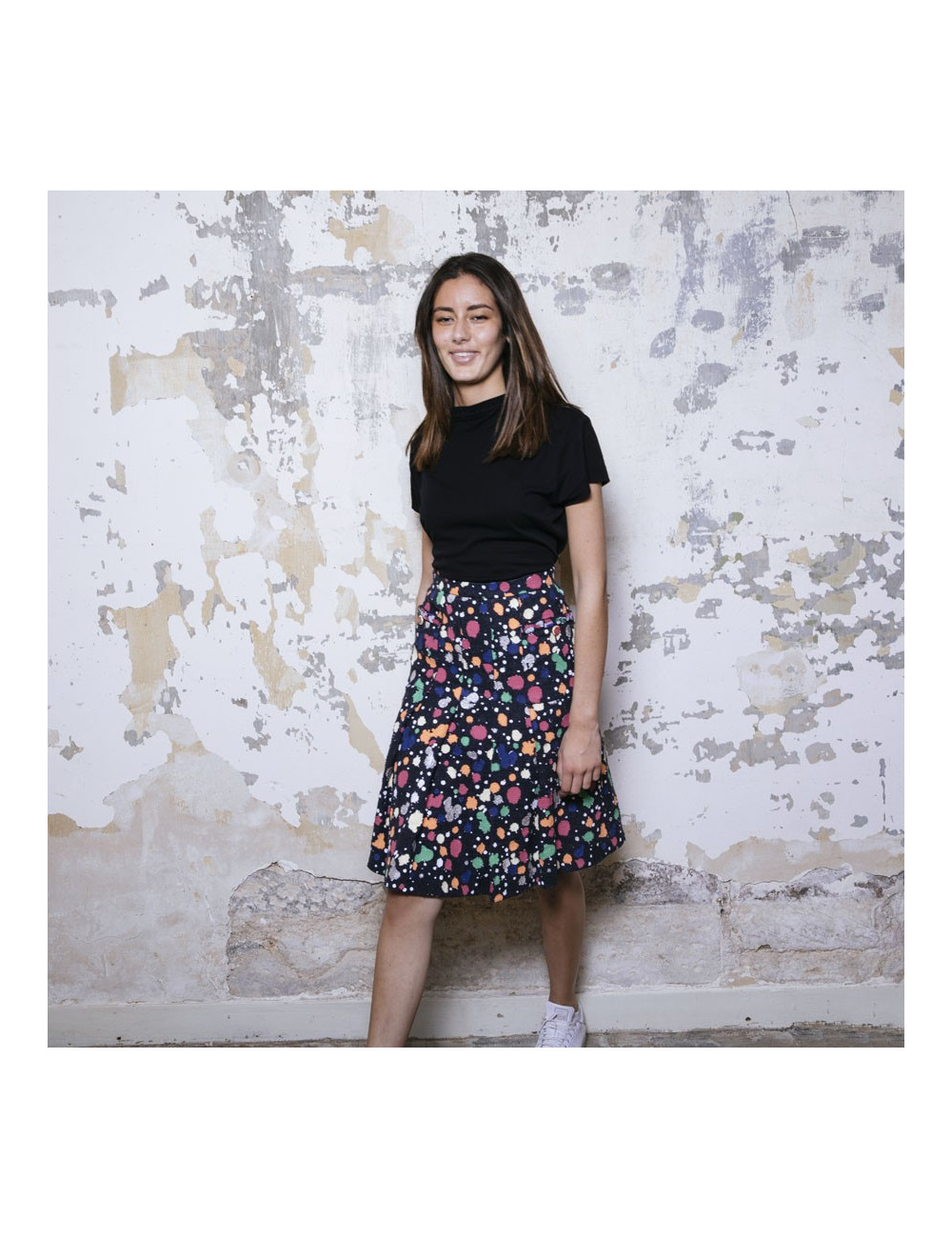 Jupe t 36 CHANEL Tweed bleu et peinture multicolore