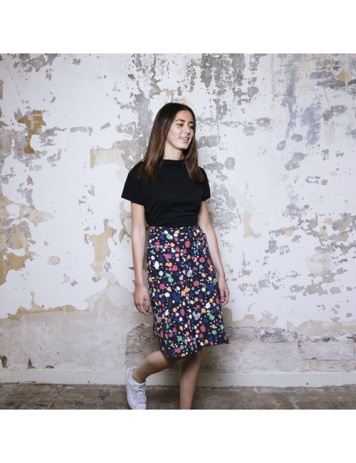 Jupe T36 CHANEL Tweed bleu et peinture multicolore