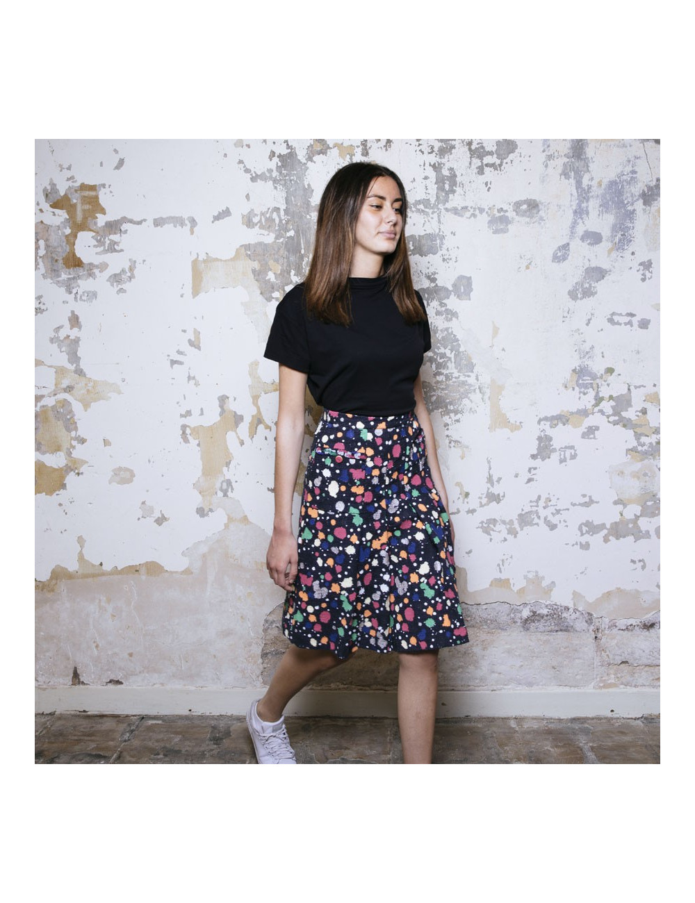 Jupe t 36 CHANEL Tweed bleu et peinture multicolore