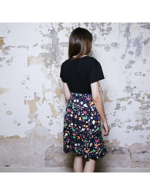 Jupe T36 CHANEL Tweed bleu et peinture multicolore