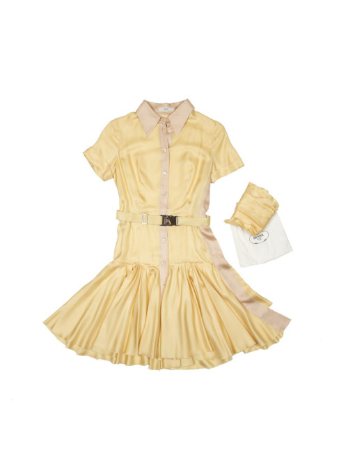 Robe T 38 PRADA en soie jaune pâle