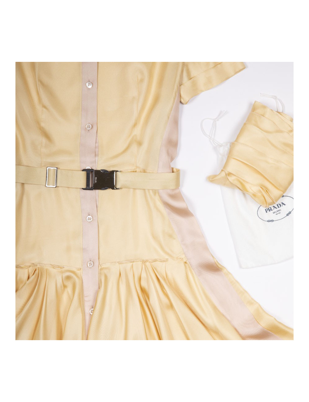 PRADA shirt dress in pale yellow silk size 38FR