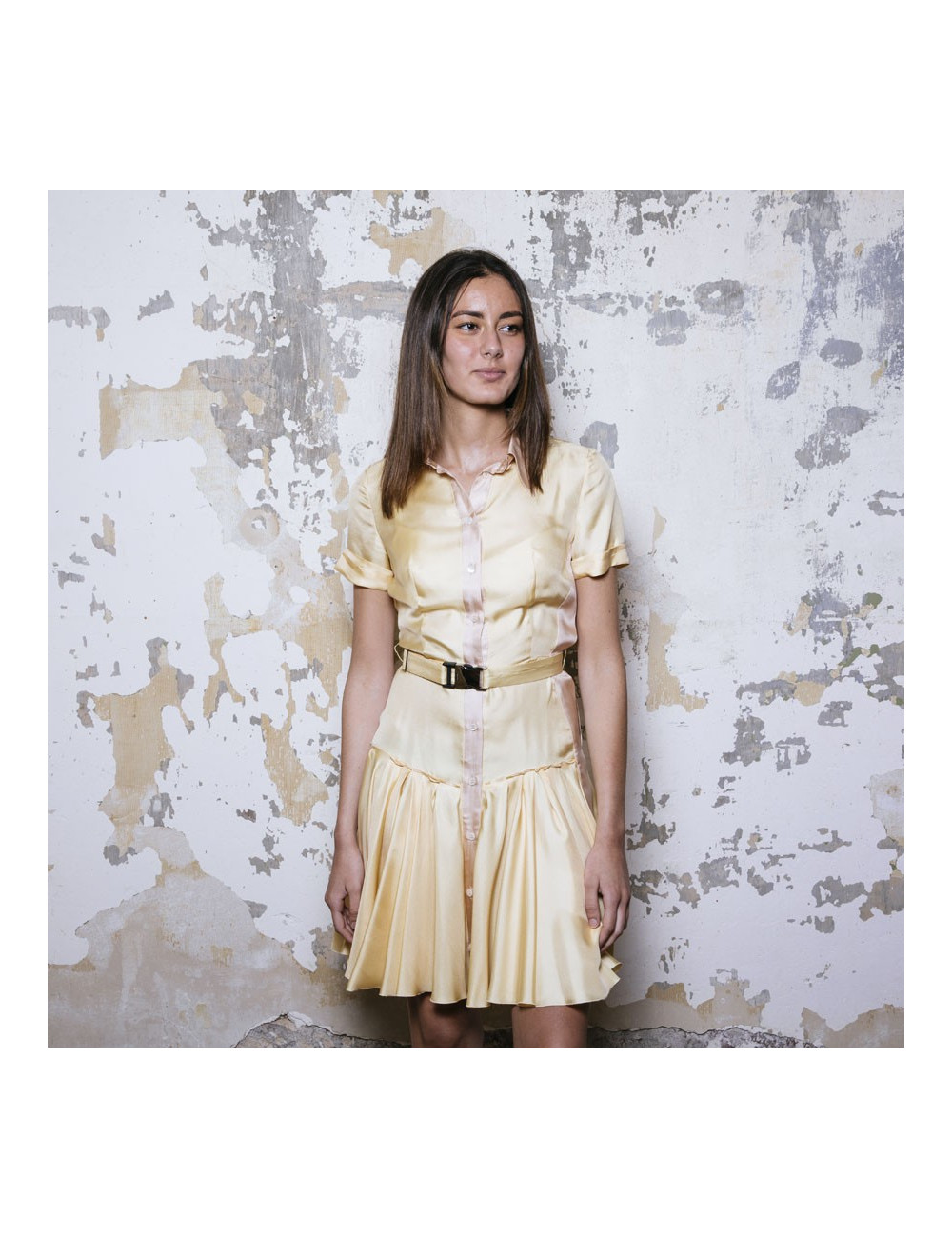 Robe T 38 PRADA en soie jaune pâle