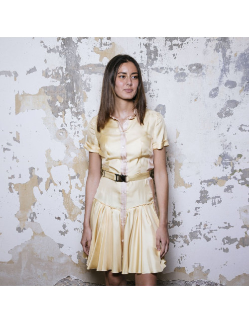 PRADA shirt dress in pale yellow silk size 38FR