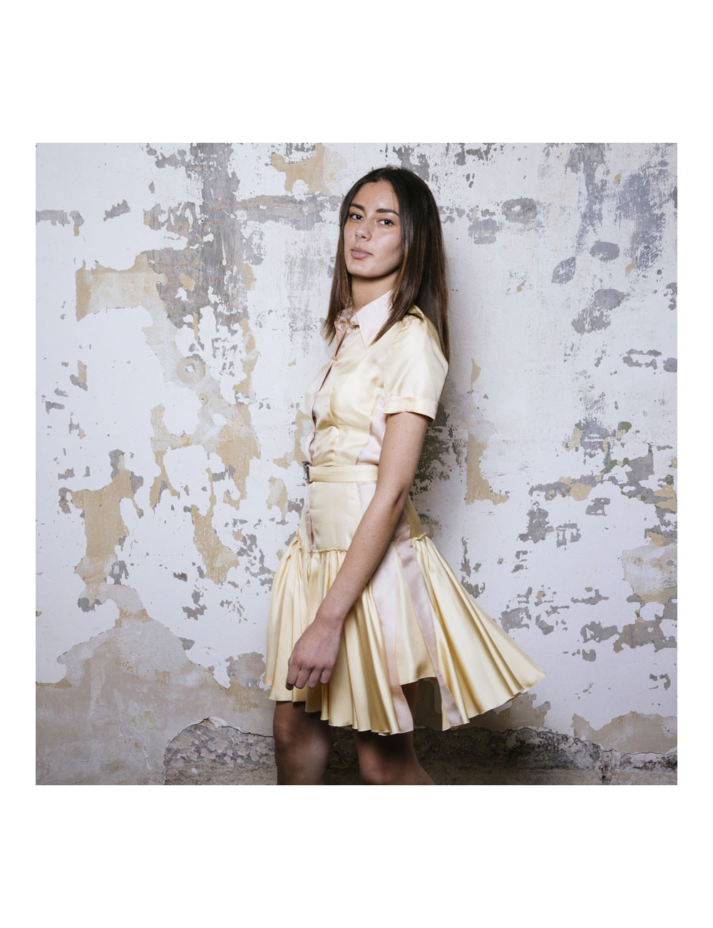 Robe T 38 PRADA en soie jaune pâle