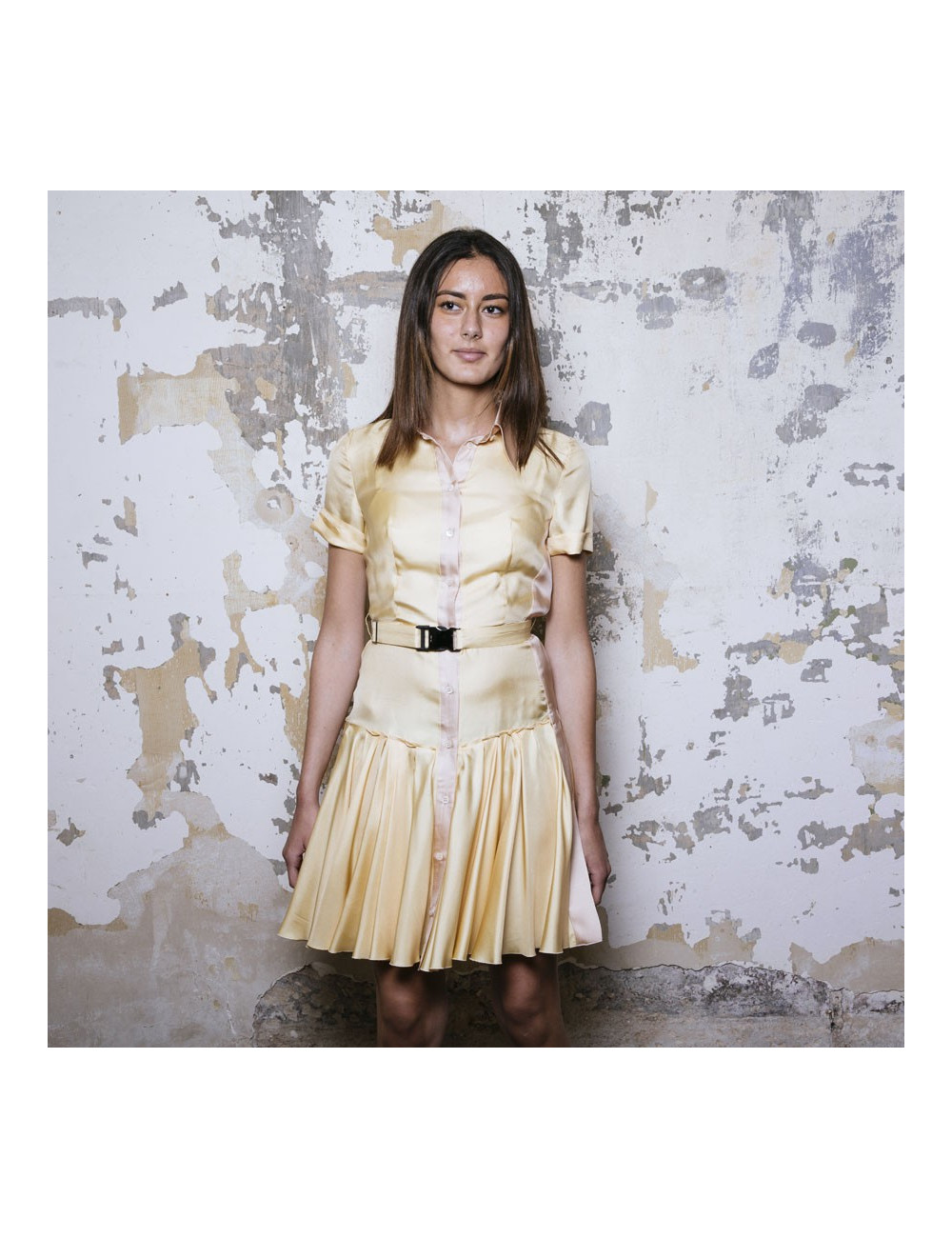 PRADA shirt dress in pale yellow silk size 38FR