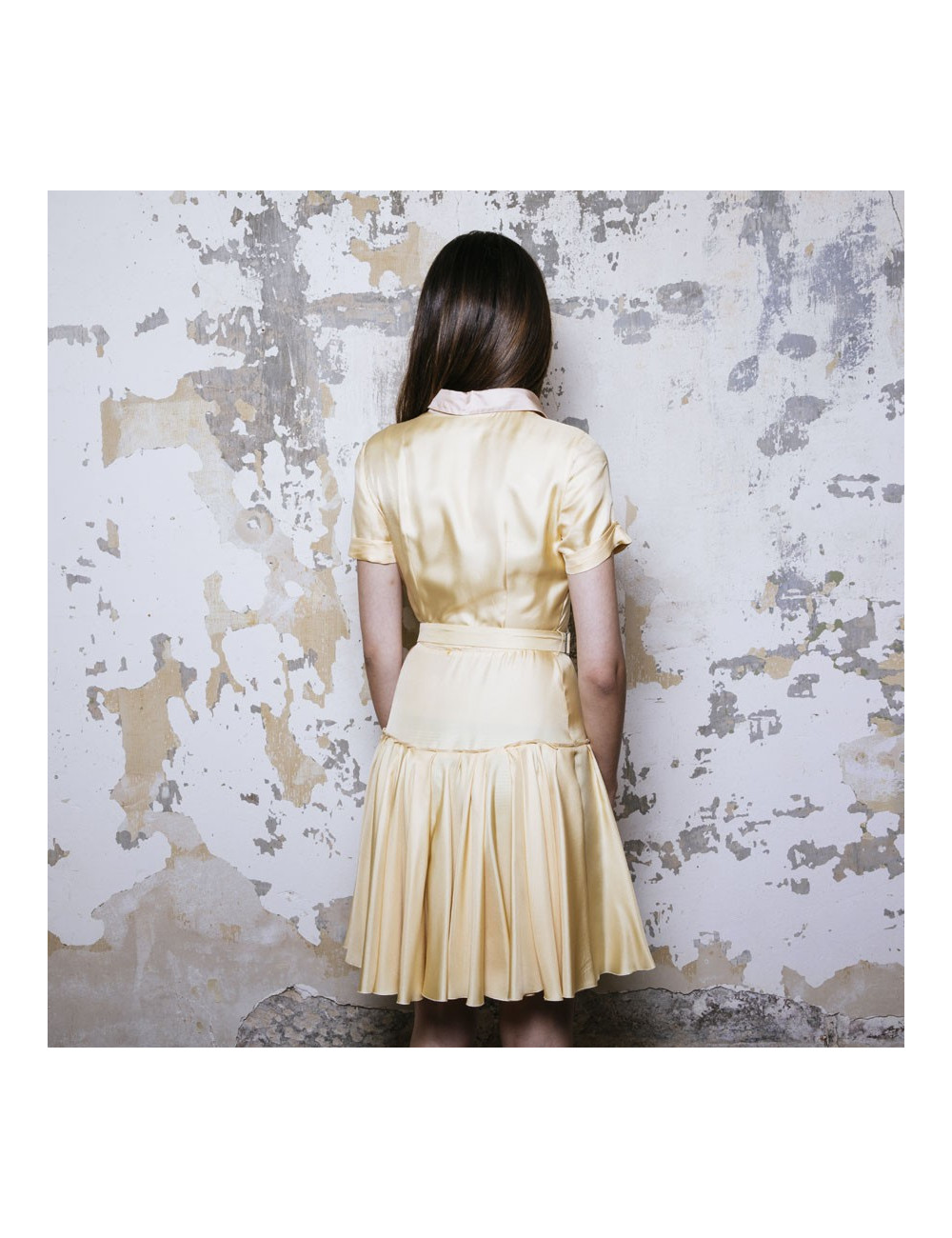 PRADA shirt dress in pale yellow silk size 38FR